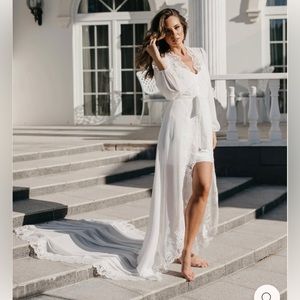 LeRose Jolie Lace trim Maxi Robe